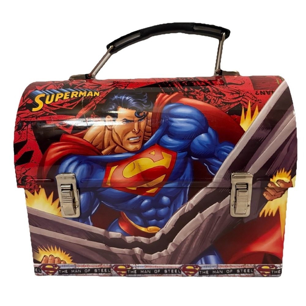Superman Metal Lunch Box Man of Steel DC Comics 7x5.5 Tin Case